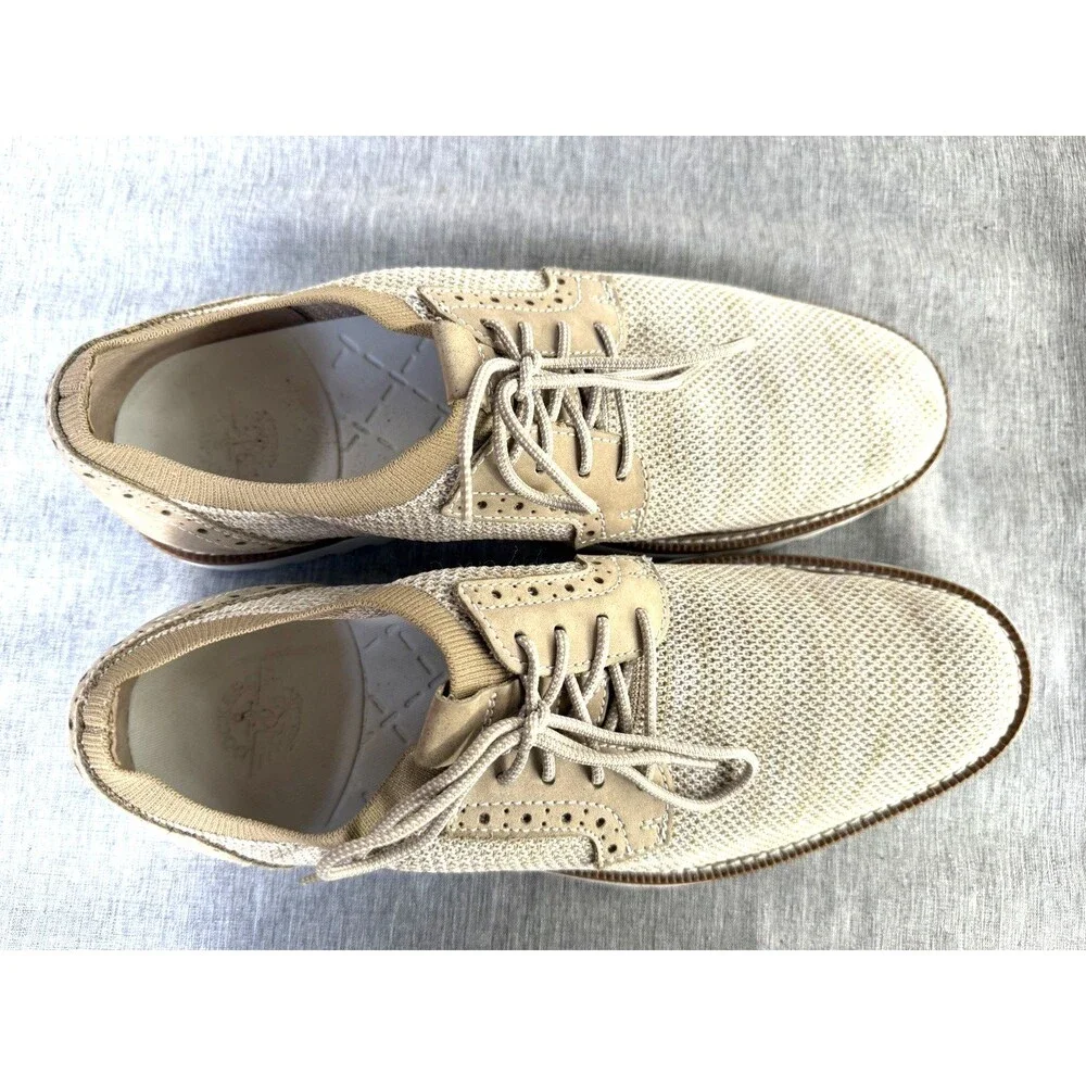 Dockers Men’s Tan Knit Oxfords Size 11 Casual Shoes Lace Up Leather Trim Stretch